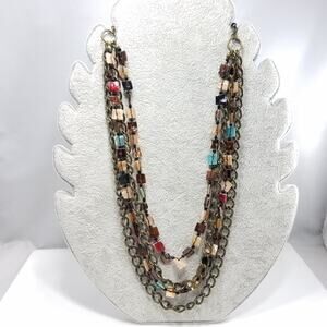 Boho Mother of Pearl Dyed Shell Square Beaded Chain Necklace